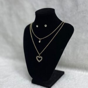 Set Cadena doble + Arete Corazón Negro (Fantasía)