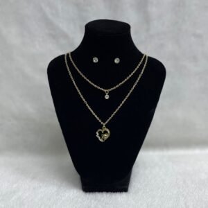 Set Cadena doble + Arete Corazón Panda (Fantasía)