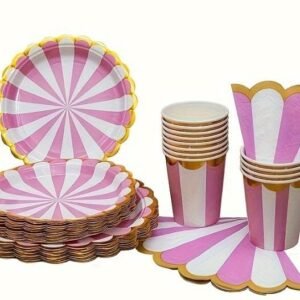 SET DE FIESTA PLATOS,VASOS Y PAPEL TOALLA COLOR ROSA