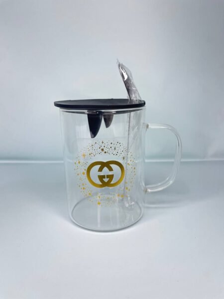 Taza "Gucci" con Tapa de Silicona y Cuchara 460ML