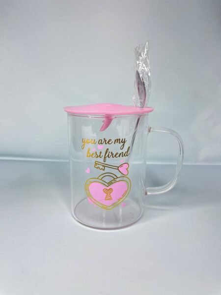 Taza de Cristal "Best Friend" con Tapa y Cuchara 460ML