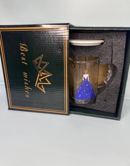 Taza de Cristal "Best Wishes" con Tapa y Cuchara 460ML