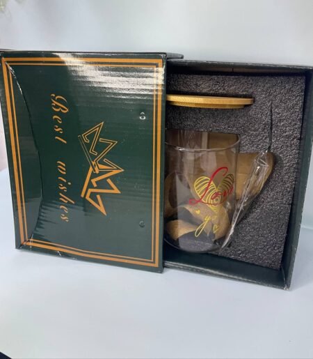 Taza de Cristal "Best Wishes" con Tapa y Cuchara 460ML
