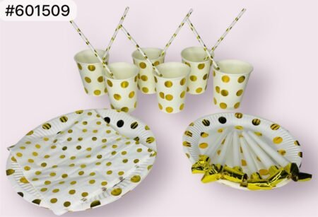 SET DE FIESTA PLATOS,VASOS Y PAPEL TOALA COLOR DORADO