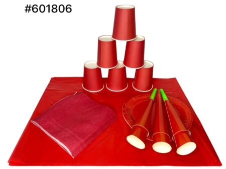 SET DE FIESTA PLATOS,VASOS Y PAPEL TOALLA COLOR ROJO