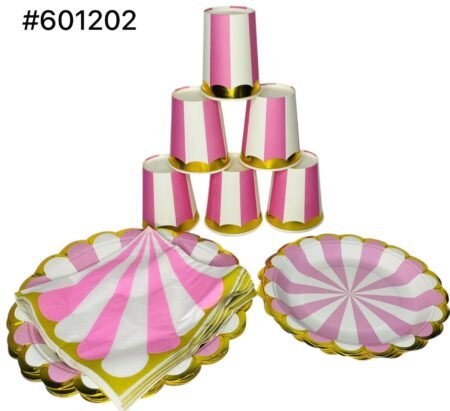 SET DE FIESTA PLATOS,VASOS Y PAPEL TOALLA COLOR ROSA