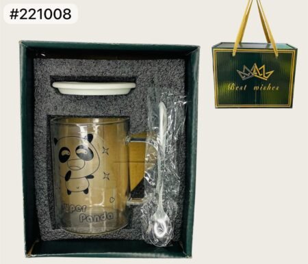 Taza de Cristal "Super Panda" con Tapa y Cuchara 460ML