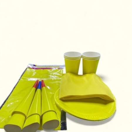 SET DE FIESTA PLATOS,VASOS Y PAPEL TOALLA COLOR AMARILLO