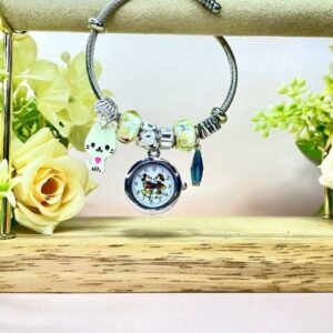 Pulsera Plateada Estilo Pandora reloj y gatito