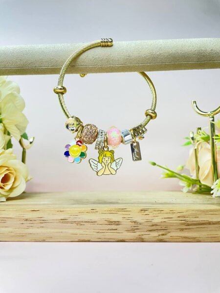 Pulsera Pandora Dorada Angel y flor