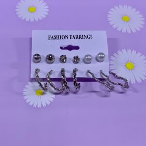 set de aretes de fantasia plateados
