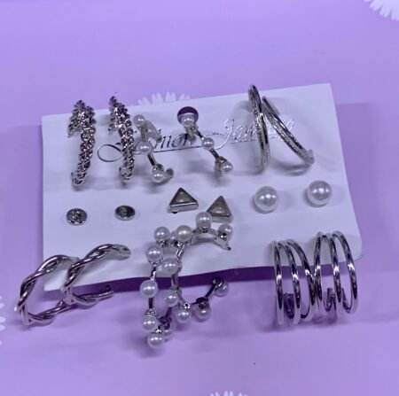 set de aretes de fantasia plateado