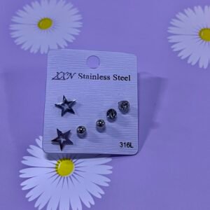 Set de aretes acero plateado
