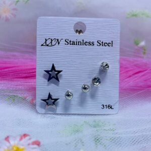 Set de aretes acero plateado