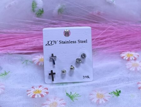 Set de arete plateado Cruz