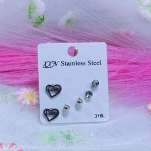 Set de aretes plateado Corazon Love