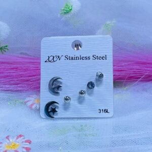 set de aretes acero luna y estrella