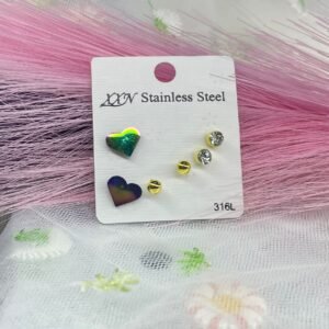 Set de aretes tornasol corazón
