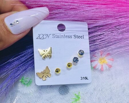 set de arete de acero dorado