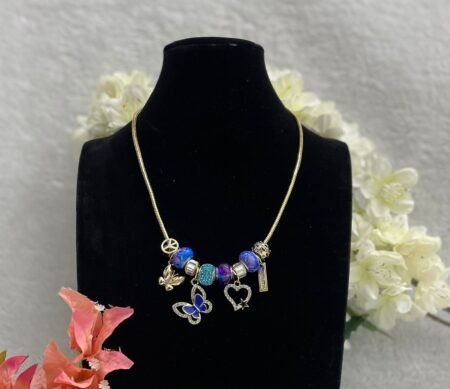 Collar Estilo Pandora Azul con mariposas (Fantasia Premium)